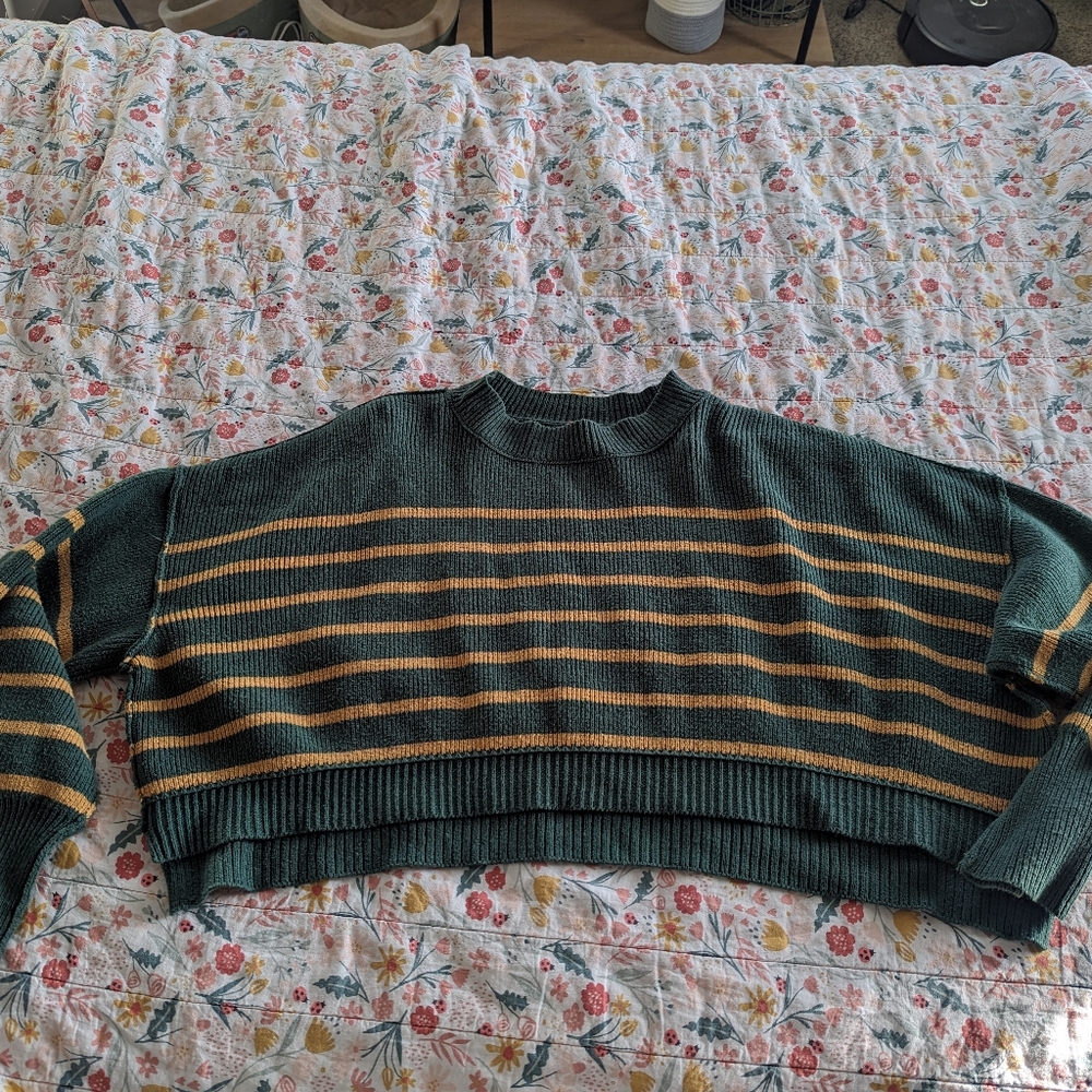 Free People easy street oversized crop sweater, Green and gold, XL